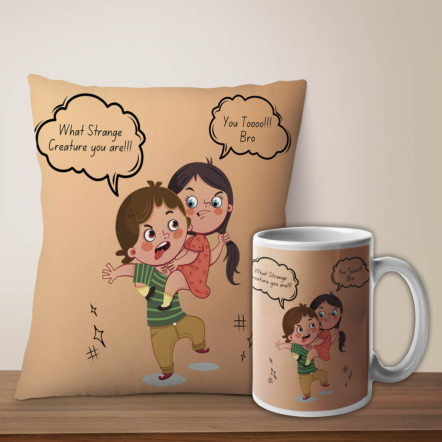 Printed Coffee Mug Cup 350ml, Decorative Throw Pillow Cushion Cover &  Filler for Gifts Brother Bhai Bro Rakhi Gift Birthday Gift (12 inch x 12  inch) 