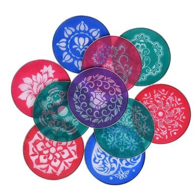 Designer Rangoli Set of 10 Stencils for Floor Rangoli Decoration Diwali Decoration 8 Inches Round Rangoli Stamp Flower Ganesha Kalash Swastik Stencils Onam Marriage Decoration