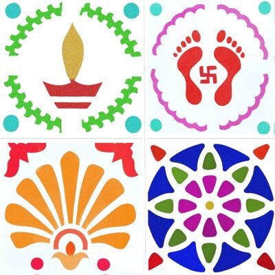 Diwali Rangoli Stencil DIY Rangoli Designs Patterns Swastik Diya Deepak Rangoli Colours Sands Powder Decoration for Deepawali, Navratri, Festivals