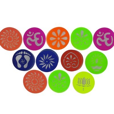 Ascension ® 12 Different Design Draw Rangoli Making Kit Rangoli Stamp Om Swastik Flower Design Colourful Rangoli Making Stencil Bottle Filler