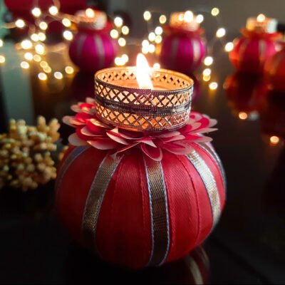 Matka Kalash Tealight Candle Holders for Side or Center Table Dining Room Christmas Lighting Home Decoration Diwali Gifts Navratri Dussehra Metallic Coated with Tea Light