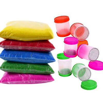 Design Creativity Diwali Floor Rangoli Art 5 Multicolour Rangoli Colours Ceramic Colours 80g Each with 6 Rangoli Fillers Rangoli Powder Colors for Navratri Pongal Pooja Mandir