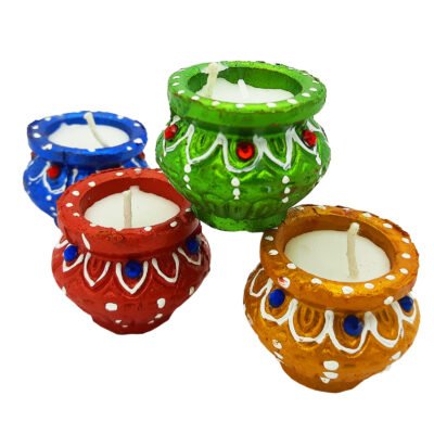 4 Matka Kalash Wax Candle Diya Deepak Special Reusable Diya Colourful Earthen Designer Diya Handmade Mitti Ke Deepak Diye Designer Terracotta Decorative Diwali Deepak