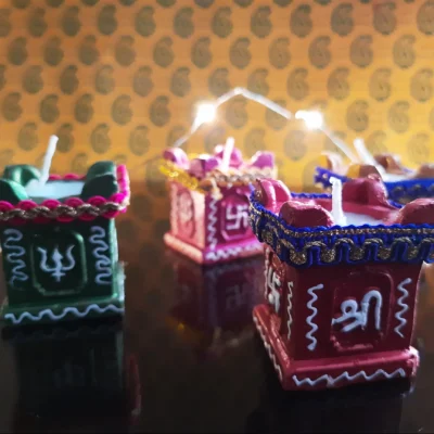 4 Tulsi Tree Wax Candle Diya Deepak Special Reusable Diya Colourful Earthen Designer Diya Handmade Mitti Ke Deepak Diye Designer Terracotta Decorative Diwali Deepak