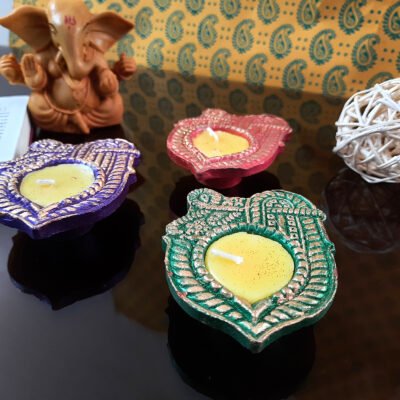 3 Shree Designer Wax Candle Diya Deepak Special Reusable Diya Colourful Earthen Designer Diya Handmade Mitti Ke Deepak Diye Designer Terracotta Decorative Diwali Deepak