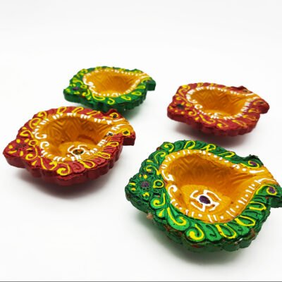 4 Designer Diya Deepak Special Reusable Diya Colourful Earthen Designer Diya Handmade Mitti Ke Deepak Diye Designer Terracotta Decorative Diwali Deepak