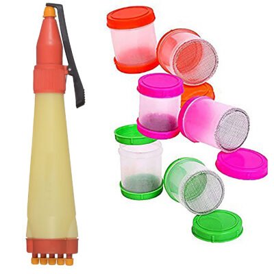 Design Creativity Diwali Floor Rangoli Art 6 Rangoli Plastic Filler with 1 Rangoli Outliner Pen Rangoli Making Tool for Rangoli Making