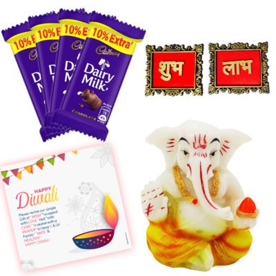 Diwali Celebrations Gourmet Gift Hamper Ganesha Ganpati Vinayaka Beautiful Lord Ganesha with Chocolates,Cookies,Dry Fruits,Soan Papdi, Subh Labh & Greeting Card Diwali Festival Gift Decoration Items
