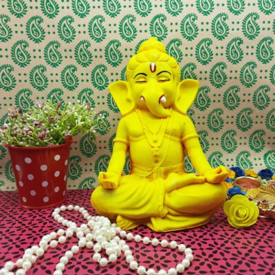 Handicraft Resin Ochre Beautiful Lord Ganesh Ganpati Idol Statue Murti for Home Décor Office Pooja Room Car dashborad Diwali Gift Festive Idol 7.4"