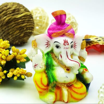 Handcrafted Pagdi Ganesha Ganpati Vinayaka Beautiful Lord Ganesha Car Dashboard Idol Figurine Showpiece Sculpture Hindu Gift