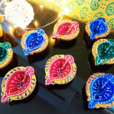 Set of 12 Designer Diya Deepak Special Reusable Diya Colourful Earthen Designer Diya Handmade Mitti Ke Deepak Diye Oil Deepak Designer Terracotta Decorative Diwali Deepak