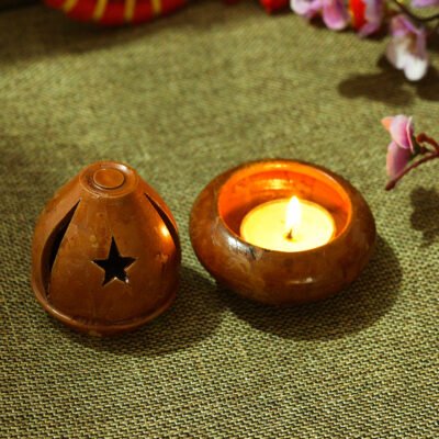 1 Designer Wooden Diya Deepak Tea Light Stand Special Reusable Diya Colourful Earthen Designer Diya Handmade Shadow Deepak Diye Designer Terracotta Decorative Diwali Deepak