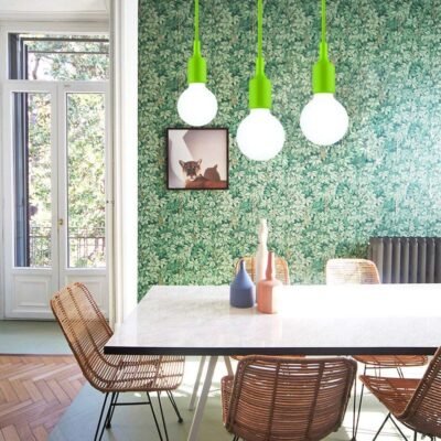 Ascension ® Pendant for Filaments Lamps, Holder Hanging E27 Antique Silicone Fiber Finish Decorative, Urban, Retro Style, Wire and Ceiling Cap (Green, Pack of 1)