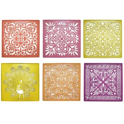 Ascension ® 6 Different Design Draw Rangoli Making Kit Rangoli Stamp Om Swastik Flower Assorted Multi Designs Colourful Rangoli Designs Rangoli Making Stencils