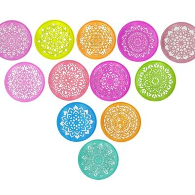 Ascension 12 Designer Rangoli Stencils Making Kit Rangoli Stamp Flowers Assorted Multi Designs Colourful Rangoli Designs Rangoli Making Stencils (12)