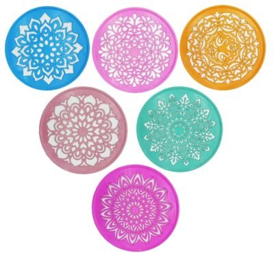 Ascension 6 Designer Rangoli Stencils Making Kit Rangoli Stamp Flowers Assorted Multi Designs Colourful Rangoli Designs Rangoli Making Stencils (6)