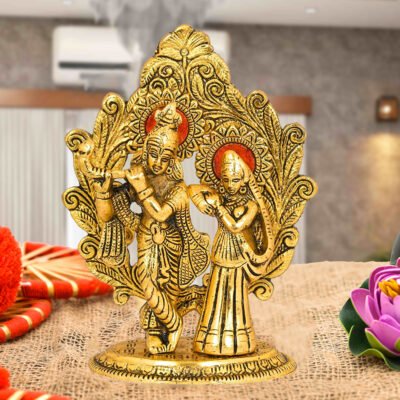 Ascension Designer Metal Radha Krishna Idol Showpiece Radha Krishna Idol Murti Darbar Oval Style for Home Décor Idol Showpiece Statue Diwali Home Decoration Items Festive Home Office Gifts
