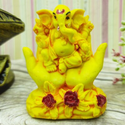 Ascension ® Handcrafted Yellow Ochre Ganesha in Hand Beautiful Lord Ganesha Car Dashboard Idol Figurine Showpiece Sculpture Hindu for Home Decoration Showpiece Festive