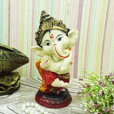 Ascension Handcrafted Polyresin Eco Friendly Lord Ganesha Ganpati Idol Figurine Lord Ganesha Statue Showpiece for Home Decoration Diwali Puja Home Decoration Festival Gifts (Multicolor)