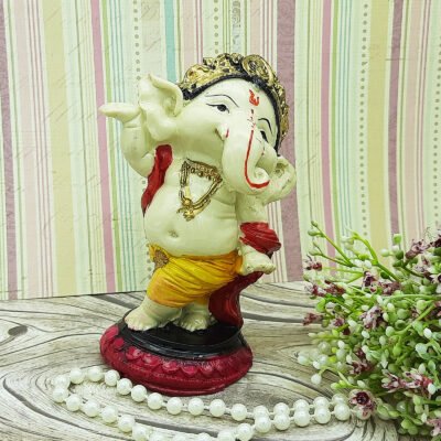 Ascension Handcrafted Polyresin Eco Friendly Lord Ganesha Ganpati Idol Figurine Lord Ganesha Statue Showpiece for Home Decoration Diwali Puja Home Decoration Festival Gifts (Multicolor)