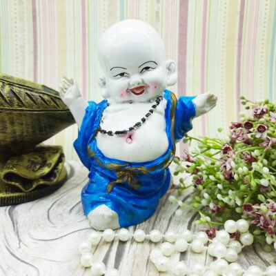 Ascension Handcrafted Cute Child Monk Showpiece Laughing Baby Buddha Baby Laughing Buddha Colorful Best Home Décor Showpiece Home Office Decor/Baby Monk Statue, Vaastu (Blue)
