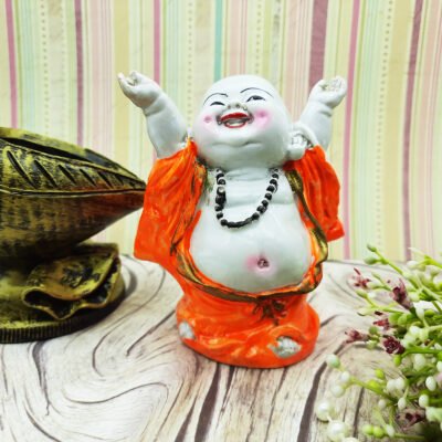 Ascension Handcrafted Cute Child Monk Showpiece Laughing Baby Buddha Baby Laughing Buddha Colorful Best Home Décor Showpiece Home Office Decor/Baby Monk Statue, Vaastu (Orange)