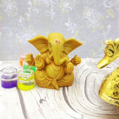 Ascension Handcrafted Yellow Ochre Ganesha Beautiful Lord Ganesha Car Dashboard Idol Figurine Showpiece Sculpture Hindu Gift