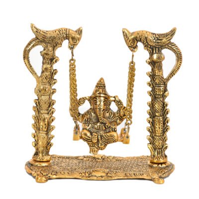 Ascension Metal God Ganesh Ganpati on Swing Idol Sculpture Showpiece Home Décoration (,Golden)
