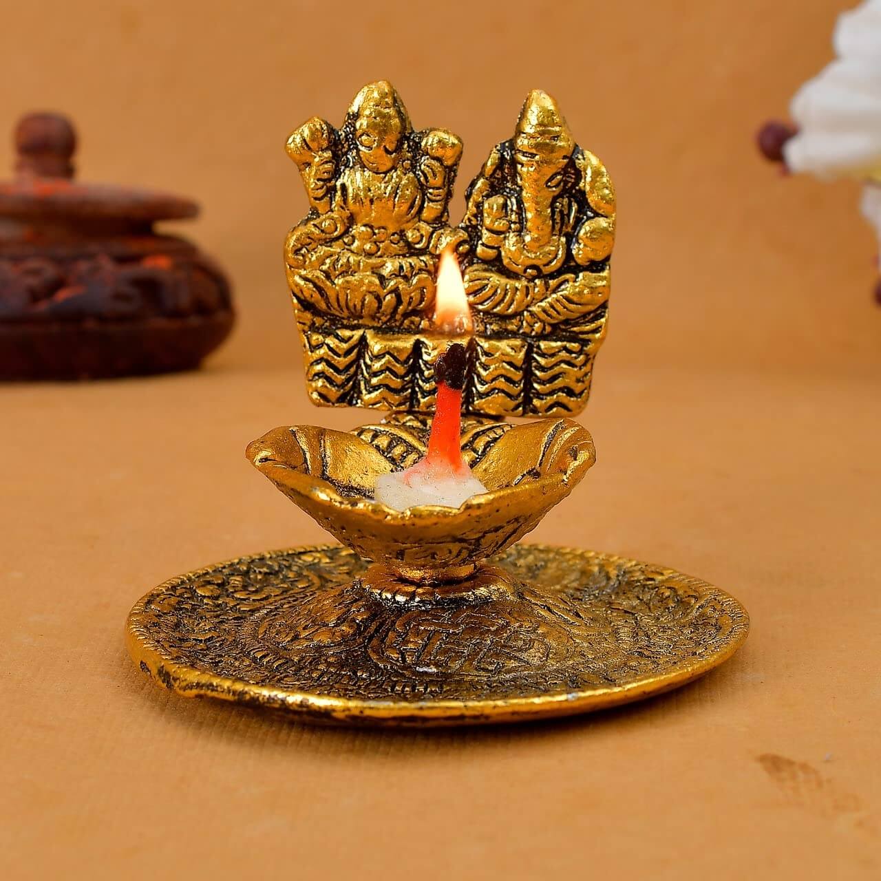 Metal Laxmi Ganesh Hand Diya Laxmi Ganesh Hand Diya with for Pooja Hand Diya with for Pooja or as Puja Article Hath Diya Metal Laxmi Ganesh Hand Diya with for Pooja Laxmi Ganesh Hand Diya Metal Statues