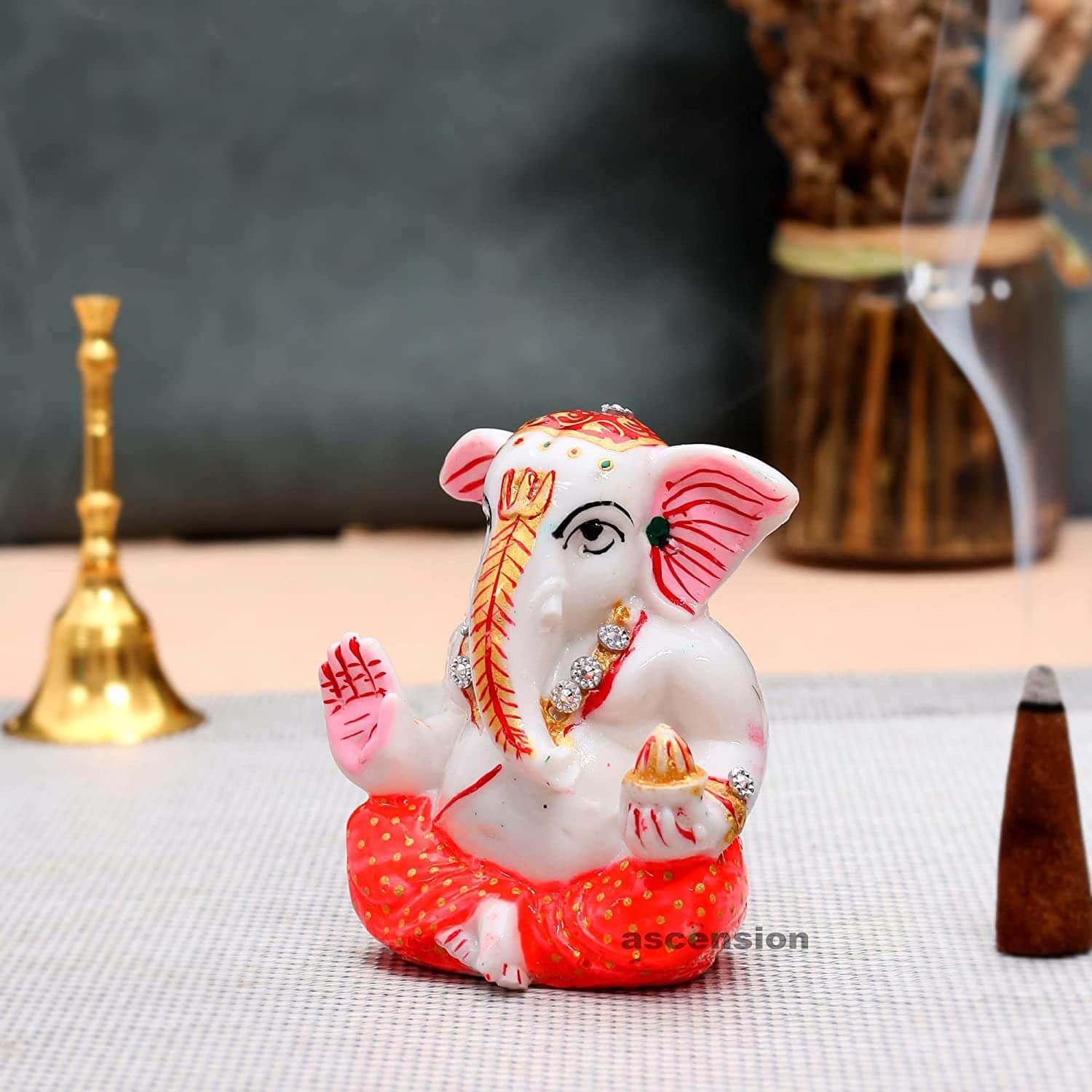 India Silver Plated Light Pink Terracotta Ganesha Statue for Car Dashboard  God Ganesh Murti Ganpati Idol