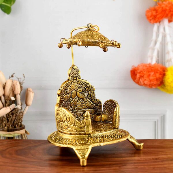 Metal Singhasan Ladoo Gopal SIghasan Pooja Chowki for Temple Oval Shaped sighasan for ladoo gopal Gold Plated Metal God Singhasan metal sighasan for kanha ji metal statues