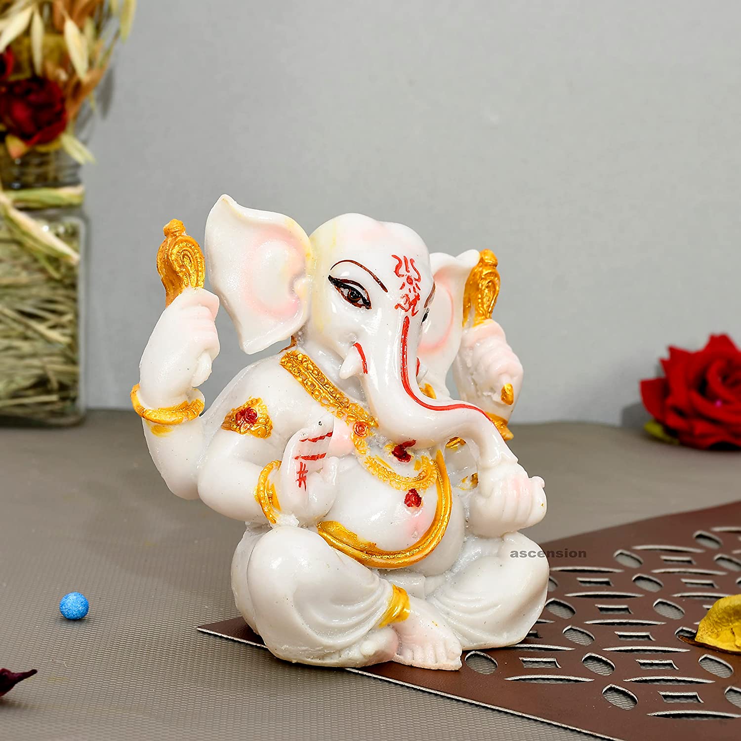 Buy SSS SCULPTURE Pagadi Ganesh Idol White and Gold, Marble for Home,  Office, Gift, Good Luck, Lord Ganesha Online at Best Prices in India -  JioMart.