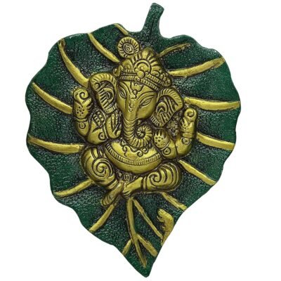 Ganpati Metal Green Lord Leaf Ganesh Idol Patta Statue Ganpati Metal Green Lord Leaf Ganesh Idol Patta Statue Decorative Wall Hanging Showpiece Wall Hanging Showpiece Figurine metal statues