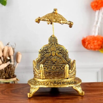 Metal Singhasan Ladoo Gopal SIghasan Pooja Chowki for Temple Oval Shaped sighasan for ladoo gopal Gold Plated Metal God Singhasan metal sighasan for kanha ji metal statues