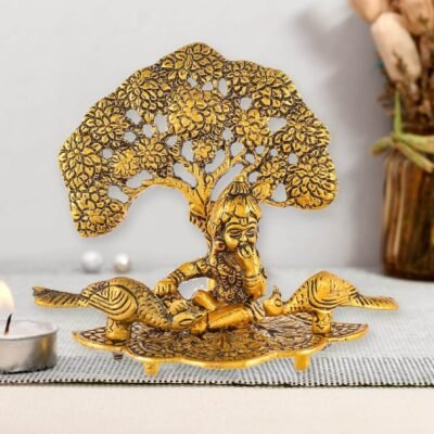 lord krishna under tree lord krishna under tree idol lord krishna under tree metal idol showpiece lord krishna statue with tree lord krishna lord krishna under tree gold platted statue for home décor metal statues
