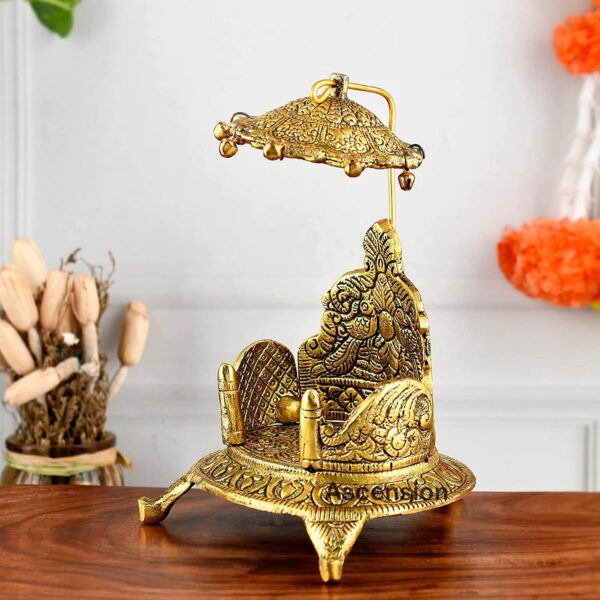 Metal Singhasan Ladoo Gopal SIghasan Pooja Chowki for Temple Oval Shaped sighasan for ladoo gopal Gold Plated Metal God Singhasan metal sighasan for kanha ji metal statues