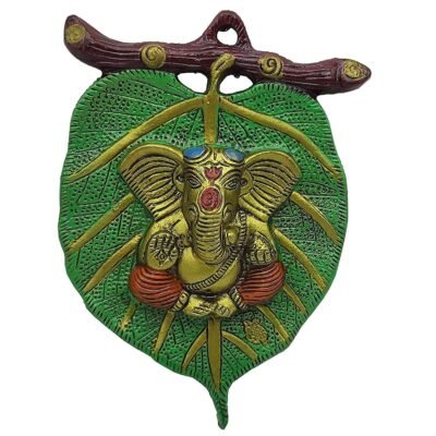 Ganpati Metal Green Lord Leaf Ganesh Metal Green Lord Leaf Ganesh Idol Patta Statue Decorative Wall Hanging Showpiece Figurine Ganpati Metal Green Lord Leaf Ganesh Idol Patta Metal Statue