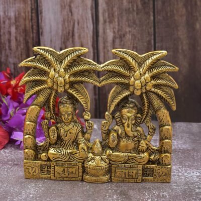 Laxmi Ganesh Murti with Coconut Tree diwali Decoration Itmes Ganesh Laxmi Under Tree Spiritual Lucky Gift Birthday Gift & Wedding Gift Idia Metal laxmi Ganesh Metal Statue
