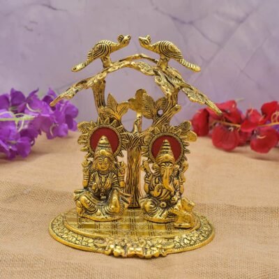 Golden Plated Laxmi Ganesh Tree God idol Murti Murti for Mandir Religious Pooja Gift item Home Decor Itmes Diwali decoration Birthday Gift Table Decor Items or Showcase Decoration Religious Pooja Gift item metal statues