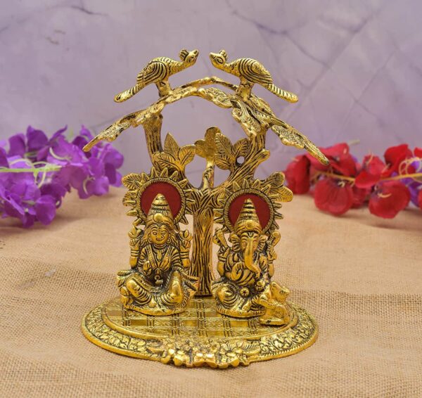 Golden Plated Laxmi Ganesh Tree God idol Murti Murti for Mandir Religious Pooja Gift item Home Decor Itmes Diwali decoration Birthday Gift Table Decor Items or Showcase Decoration Religious Pooja Gift item metal statues