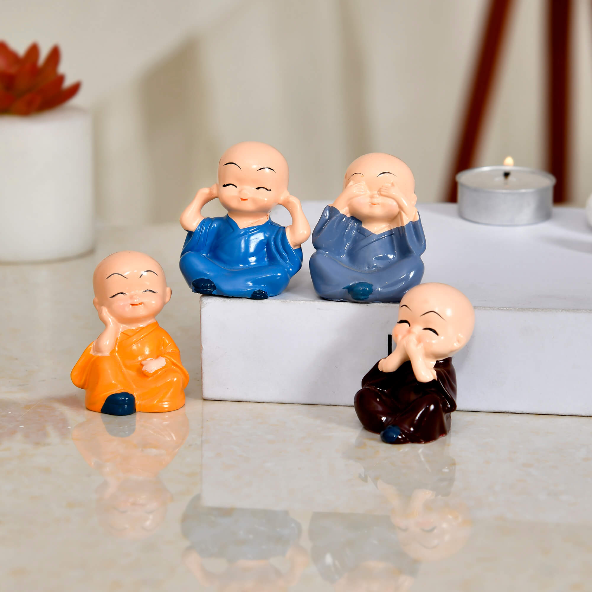 buddha statue buddha monks monk toys for home decor buddha monks for car dashbord set of 4 buddha monks buddha monks set Resin Buddha Monk Statues Baby Buddha’s for home decoration Monk Buddha Showpiece Baby Monk Buddha multicolor