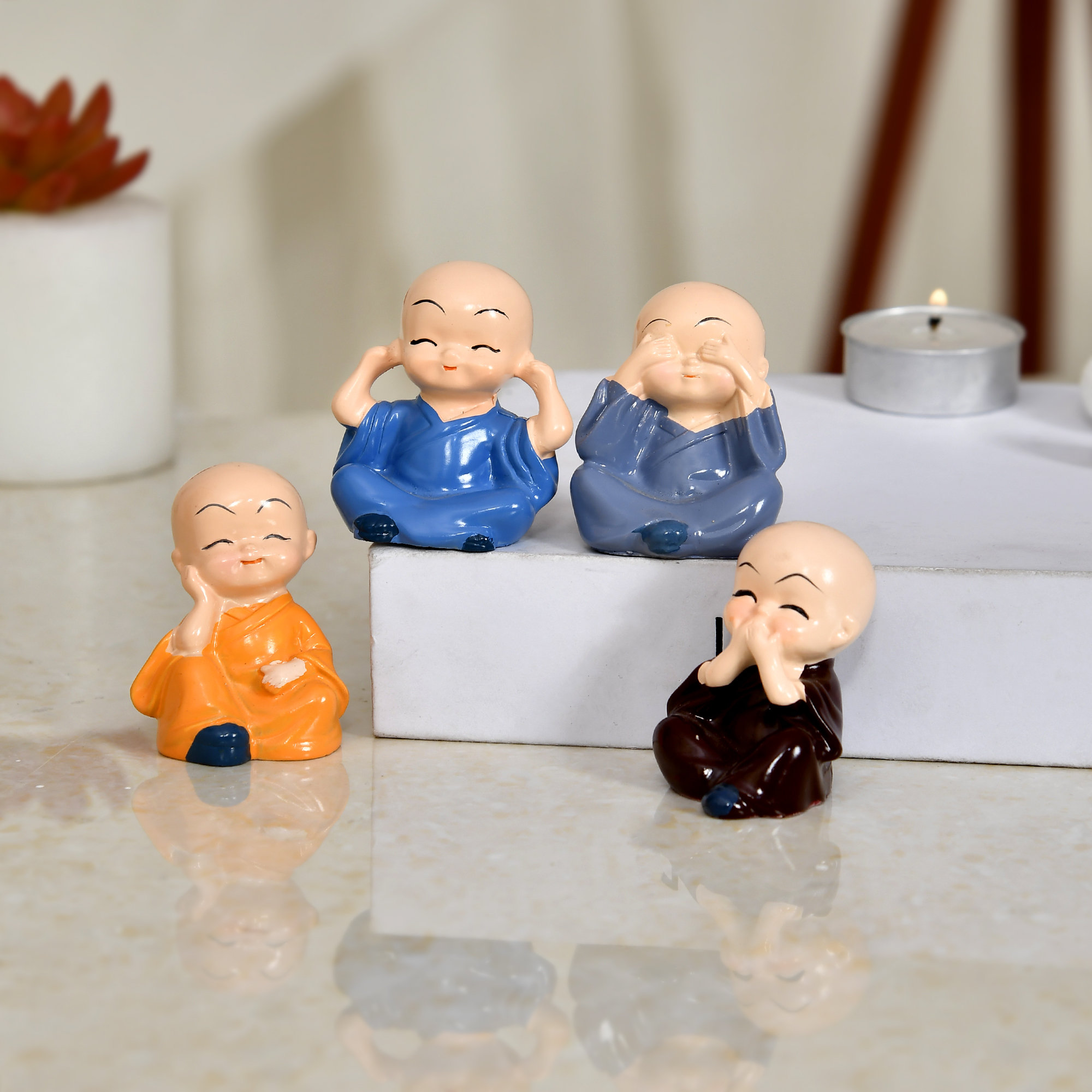 buddha statue buddha monks monk toys for home decor buddha monks for car dashbord set of 4 buddha monks buddha monks set Resin Buddha Monk Statues Baby Buddha’s for home decoration Monk Buddha Showpiece Baby Monk Buddha multicolor