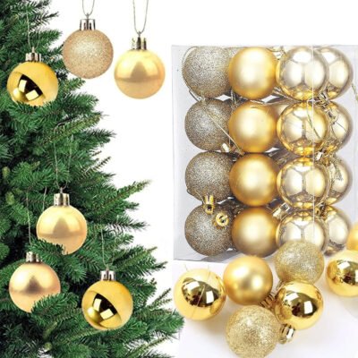 Ascension Pack of 24 Christmas Tree Decoration Balls Ornaments Hanging Props Xmas Tree Décor Accessories(Golden)