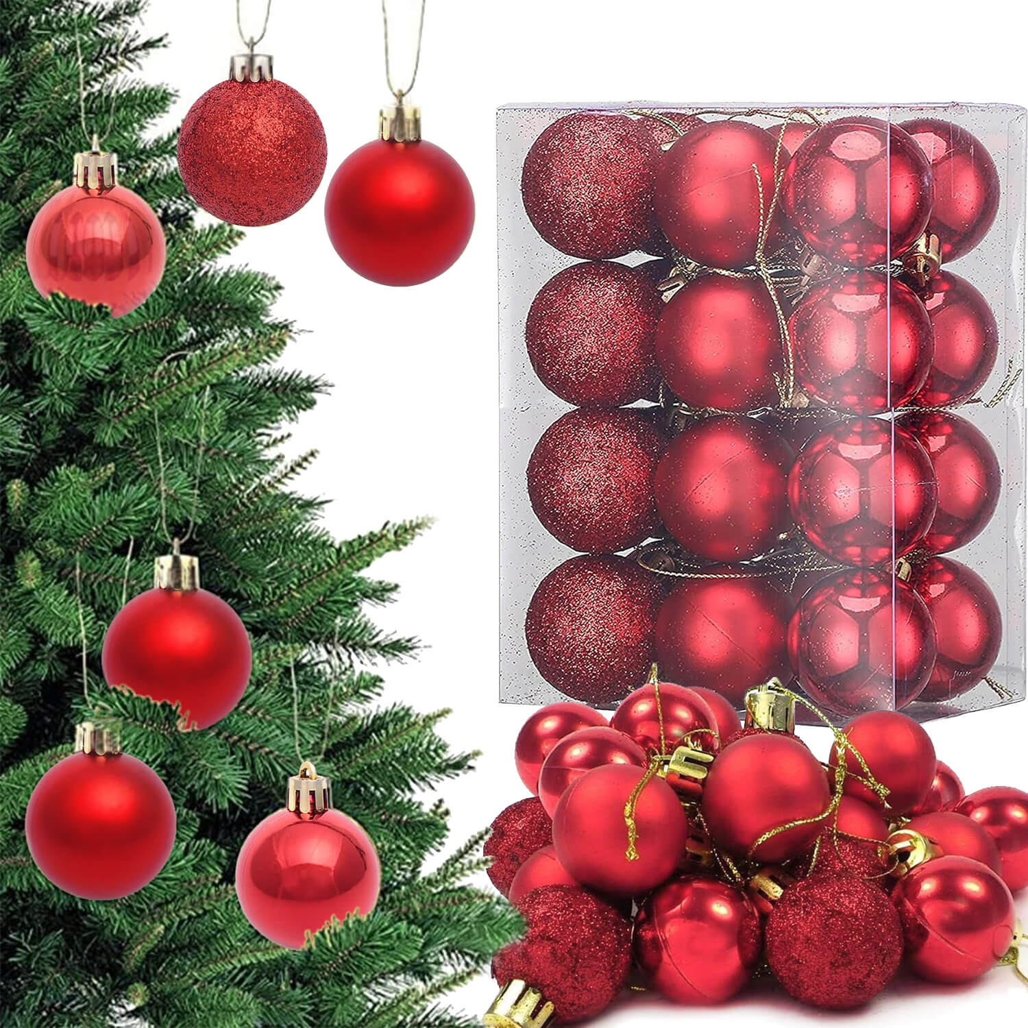 Pack of 24 Christmas Tree Decoration Balls