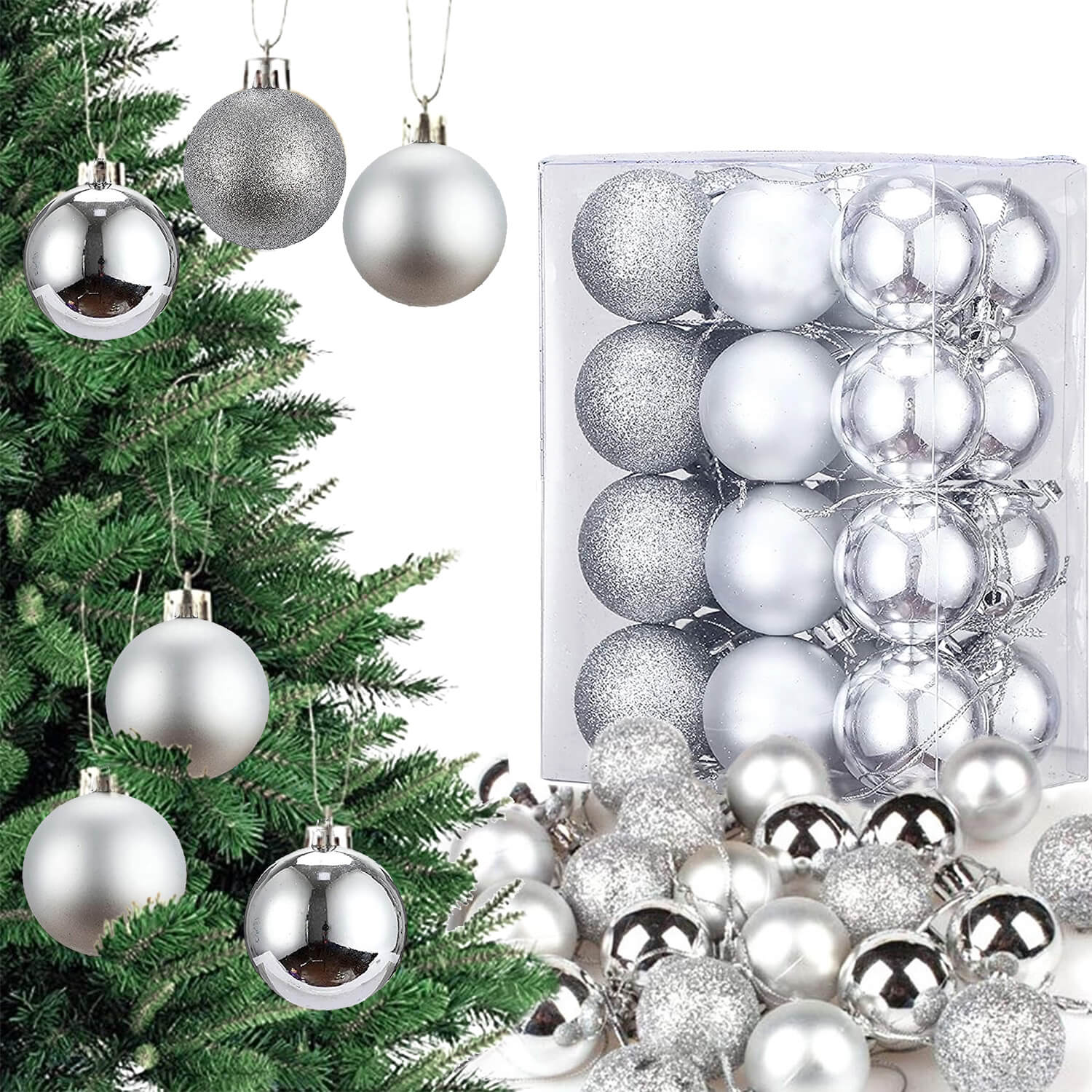 Pack of 24 Christmas Tree Decoration Silver Balls