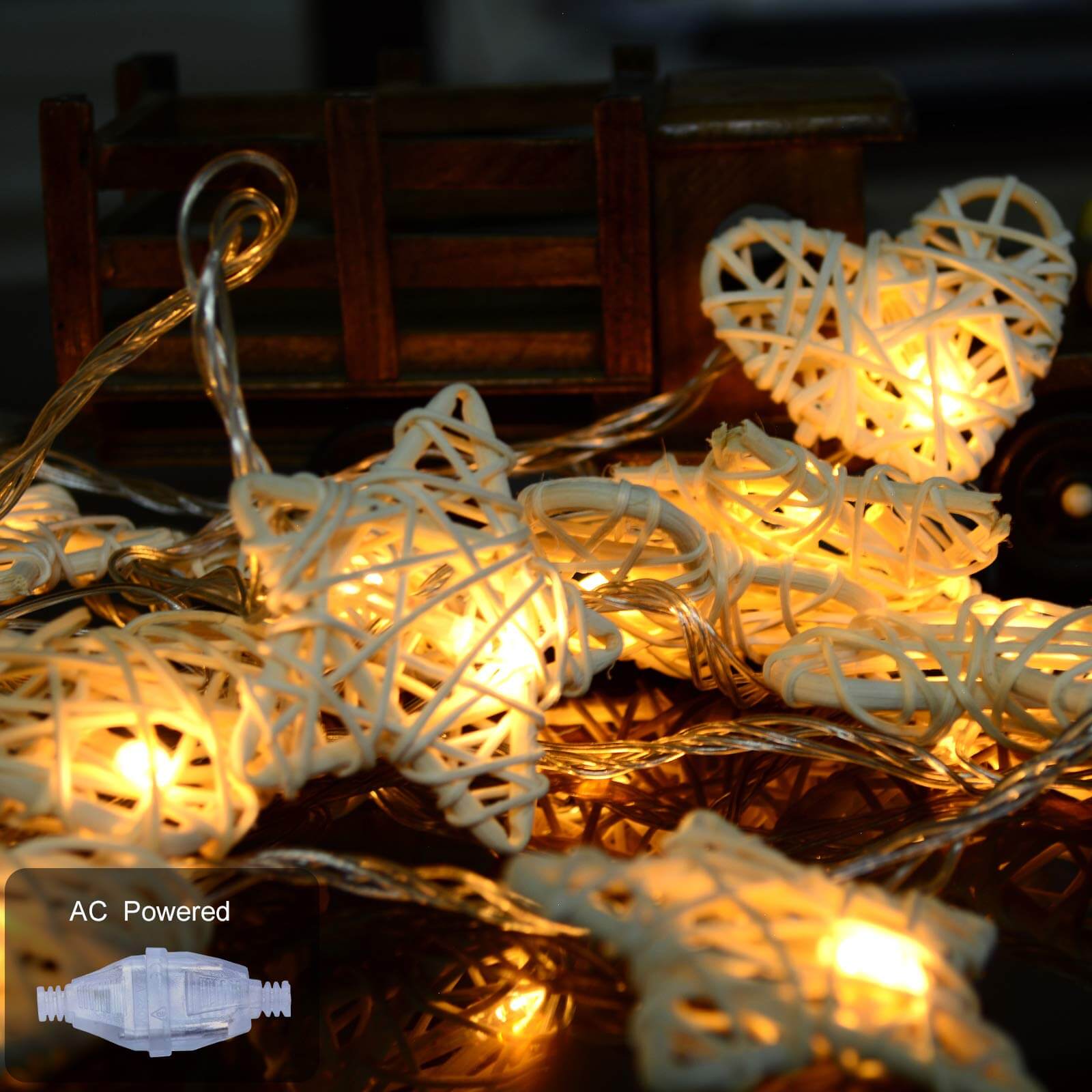 Rattan Stars & Hearts String Lights