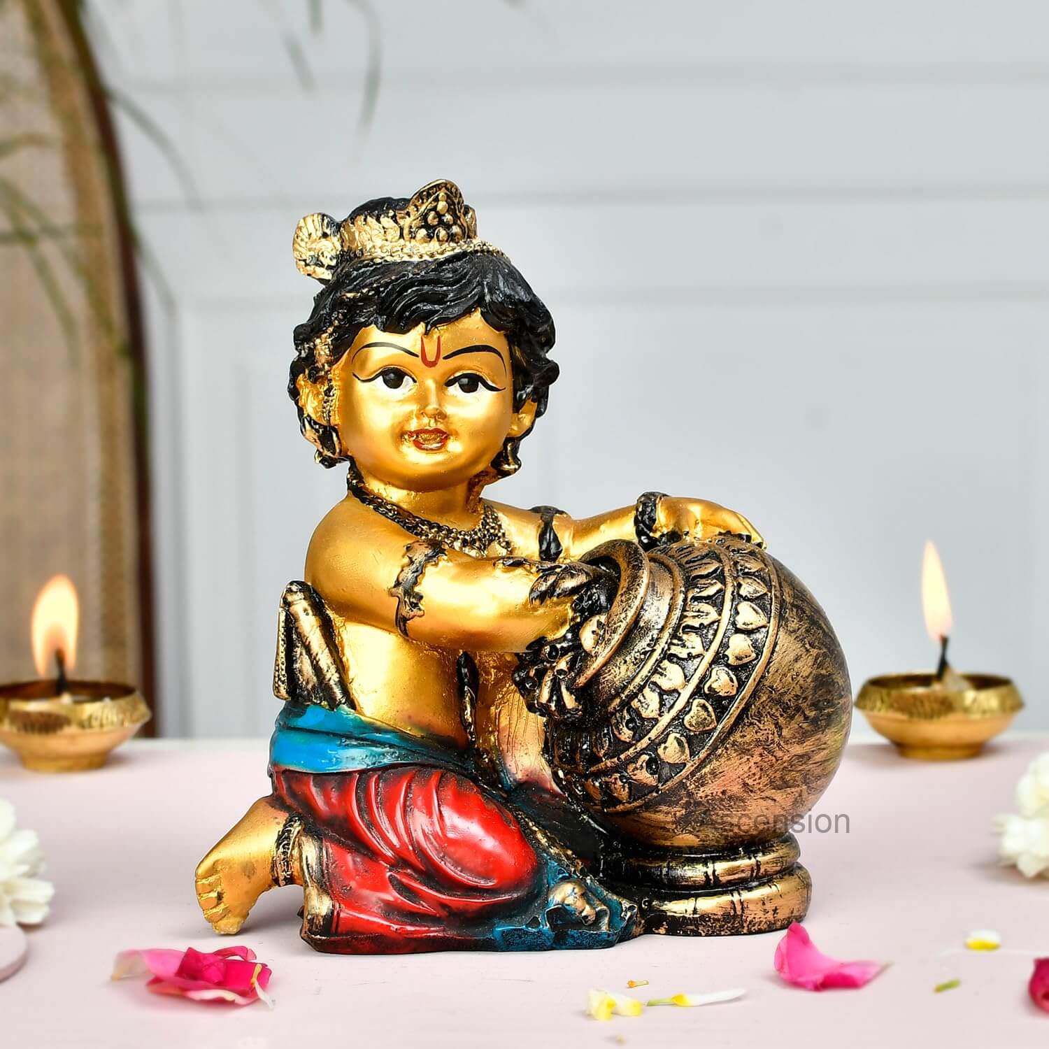 Polyresin Bal Gopal Makhan Chor Matki Krishna Statue