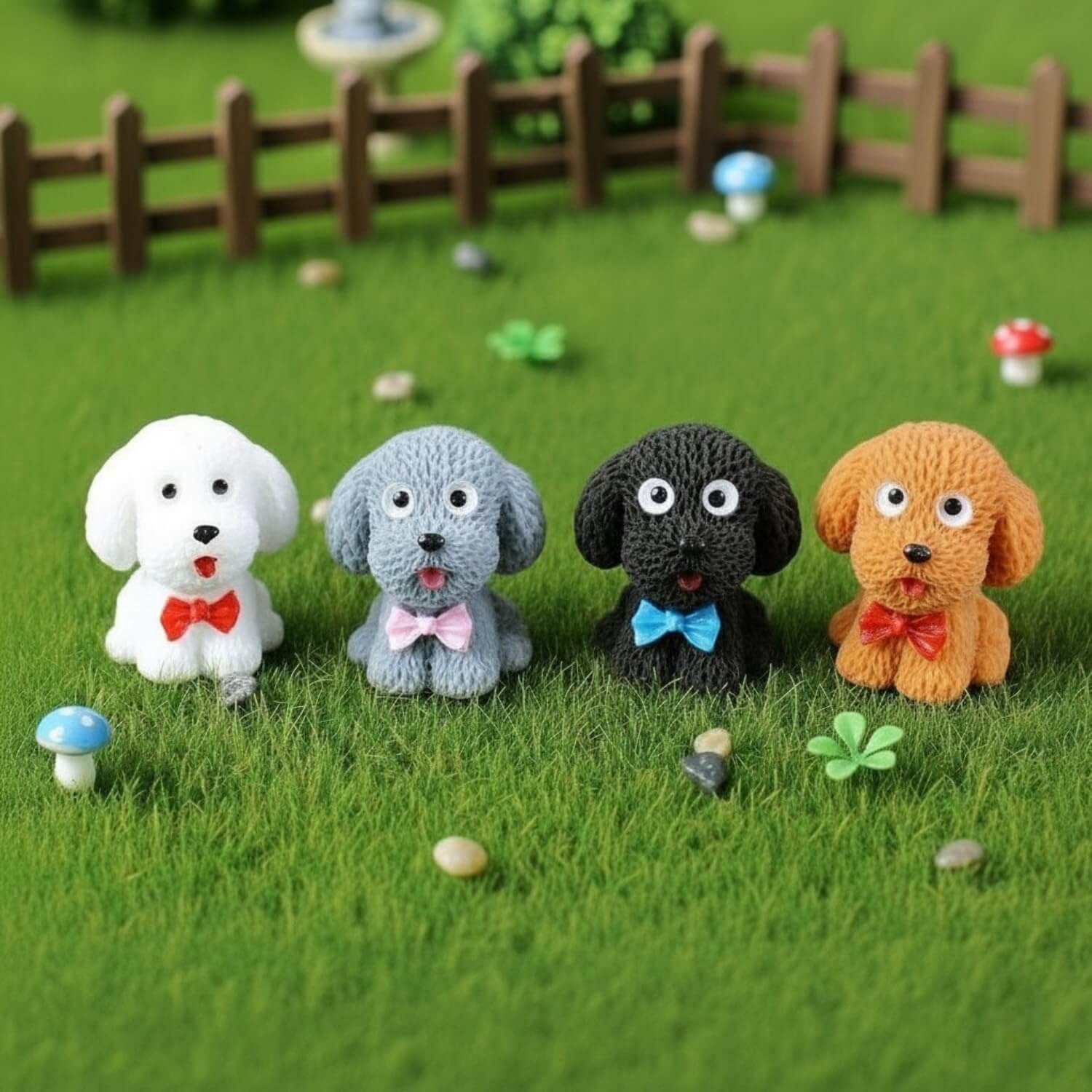 4 Pcs Cartoon Puppy Ornaments Cute Miniature Dog