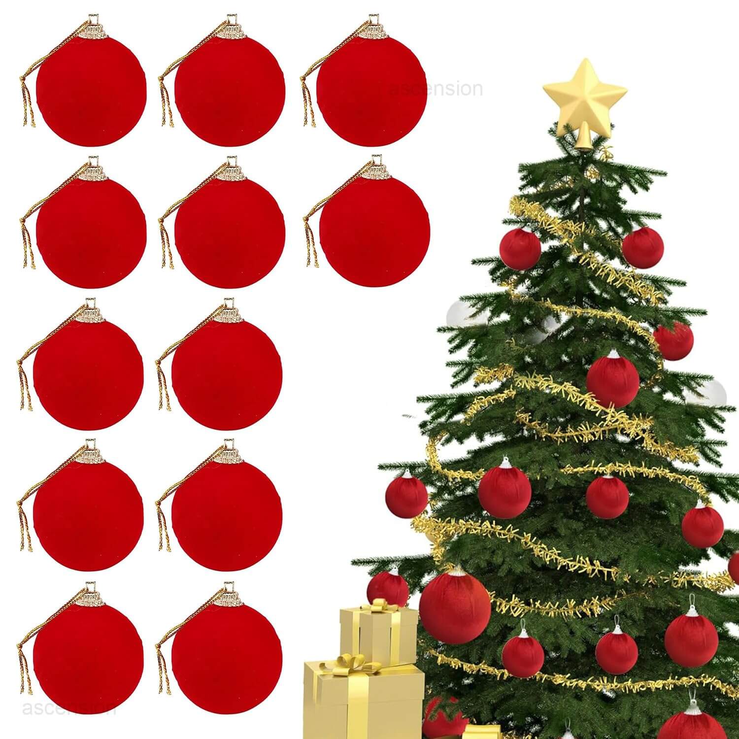 Small Mini Red Velvet Artificial Balls for Christmas Tree Decoration