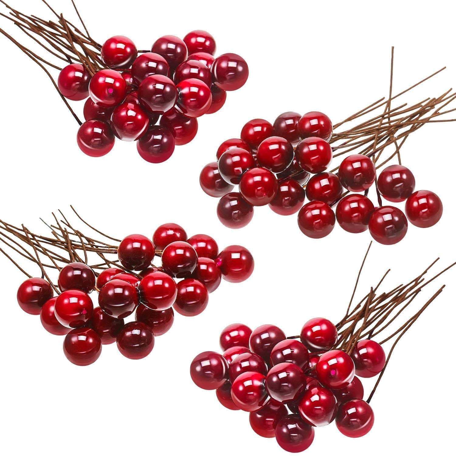 Artificial Holly Berries, 10 mm Fake Berries Decor on Wire for Christmas Tree Decorations